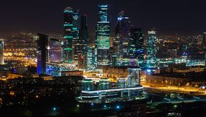 Превью обои ночной город, небоскребы, огни города, москва-сити, архитектура, москва, россия