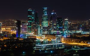 Превью обои ночной город, небоскребы, огни города, москва-сити, архитектура, москва, россия