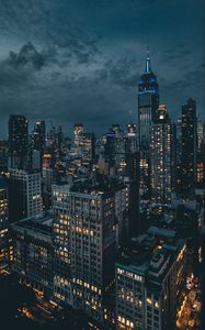 Превью обои ночной город, небоскребы, огни города, нью-йорк, сша, ночь, облака