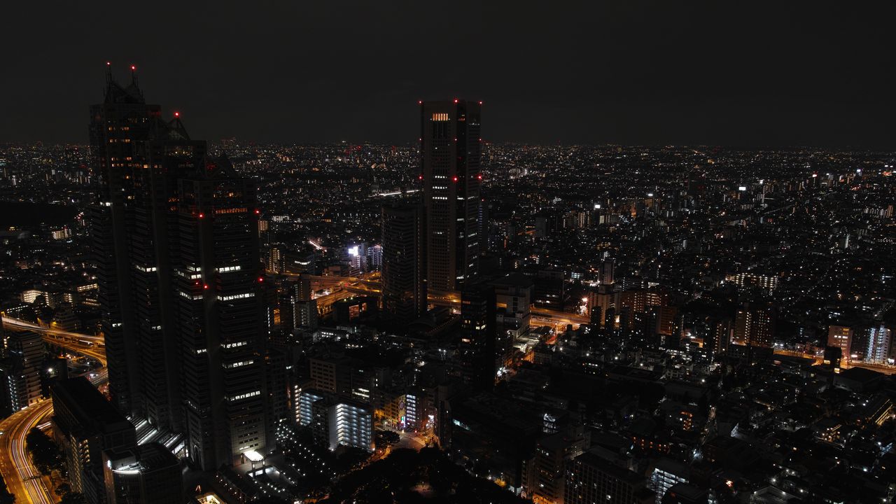 Обои ночной город, небоскребы, токио, ночь