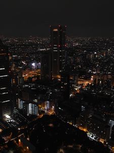 Превью обои ночной город, небоскребы, токио, ночь