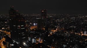 Превью обои ночной город, небоскребы, токио, ночь