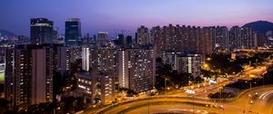 Превью обои ночной город, небоскребы, вид сверху