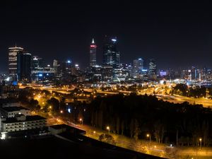 Превью обои ночной город, небоскребы, здания, огни города, перт, австралия