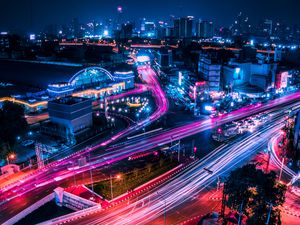 Превью обои ночной город, огни города, архитектура, бангкок, таиланд