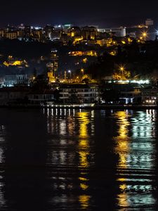 Превью обои ночной город, огни города, берег, отражение, свет, стамбул, турция