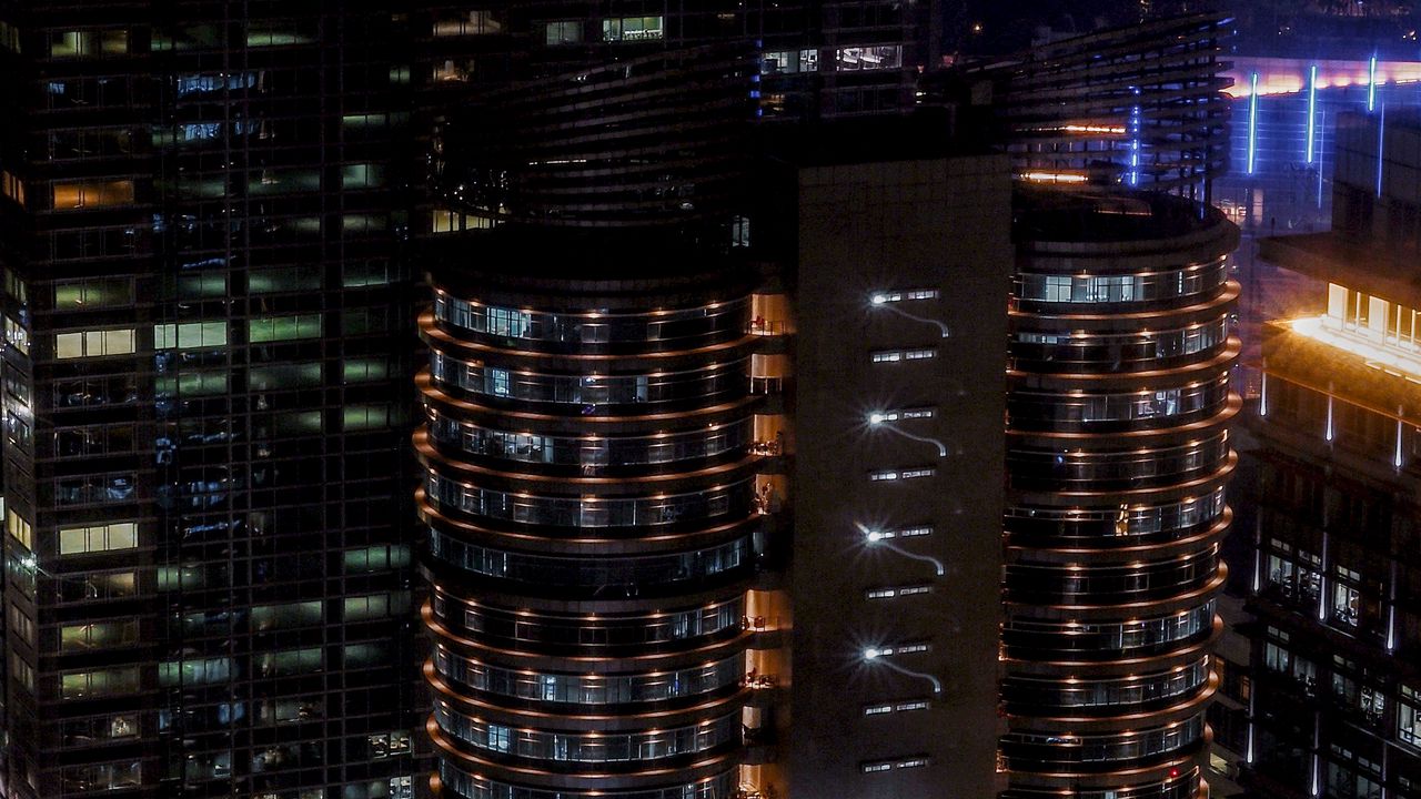 Обои ночной город, огни города, небоскребы, джакарта, индонезия