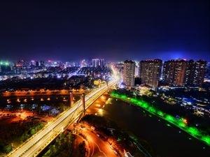 Превью обои ночной город, огни города, освещение, вид сверху