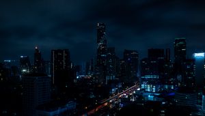 Превью обои ночной город, огни города, освещение, темнота, таиланд