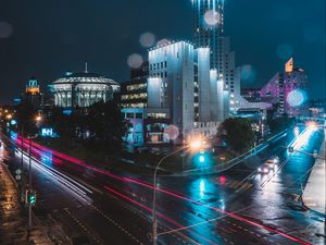 Превью обои ночной город, огни города, улица, ночь, москва, россия, блики, боке