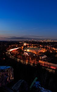 Превью обои ночной город, огни города, вид сверху, закат, бостон