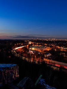 Превью обои ночной город, огни города, вид сверху, закат, бостон