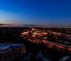 Превью обои ночной город, огни города, вид сверху, закат, бостон