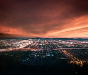 Превью обои ночной город, огни города, вид сверху, горизонт, ночь