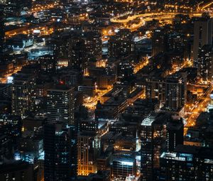 Превью обои ночной город, огни города, вид сверху, обзор, здания