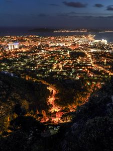 Превью обои ночной город, огни города, вид сверху, ночь, тулон, франция