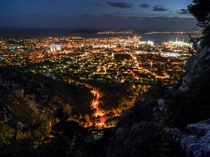 Превью обои ночной город, огни города, вид сверху, ночь, тулон, франция