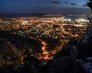 Превью обои ночной город, огни города, вид сверху, ночь, тулон, франция