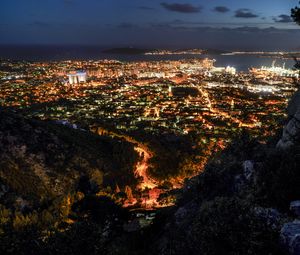 Превью обои ночной город, огни города, вид сверху, ночь, тулон, франция