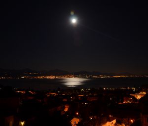 Превью обои ночной город, огни города, женевское озеро