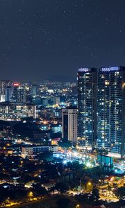 Превью обои ночной город, огни города, звездное небо, куала лумпур, малайзия