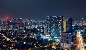Превью обои ночной город, огни города, звездное небо, куала лумпур, малайзия