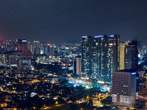 Превью обои ночной город, огни города, звездное небо, куала лумпур, малайзия