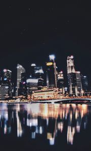 Превью обои ночной город, панорама, огни города, сингапур
