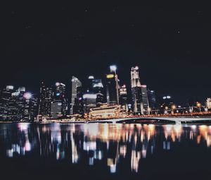 Превью обои ночной город, панорама, огни города, сингапур
