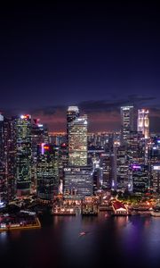 Превью обои ночной город, побережье, вид сверху, здания, огни, сингапур
