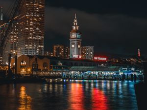 Превью обои ночной город, порт, берег, сан-франциско, сша