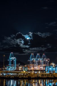 Превью обои ночной город, порт, огни, луна, ночь