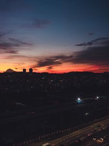 Превью обои ночной город, темный, вид сверху, сумерки, горизонт