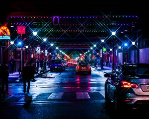 Превью обои ночной город, улица, движение, подсветка, иллюминация