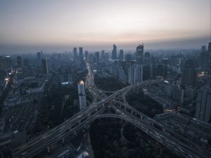 Превью обои ночной город, вид сверху, дороги, мегаполис