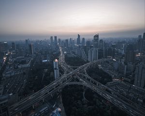Превью обои ночной город, вид сверху, дороги, мегаполис