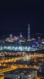 Превью обои ночной город, вид сверху, небоскребы, огни города, тайвань тайбэй