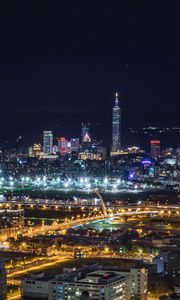 Превью обои ночной город, вид сверху, небоскребы, огни города, тайвань тайбэй