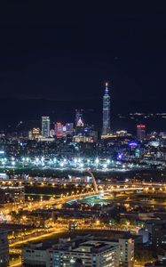 Превью обои ночной город, вид сверху, небоскребы, огни города, тайвань тайбэй