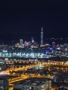 Превью обои ночной город, вид сверху, небоскребы, огни города, тайвань тайбэй