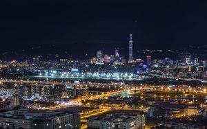 Превью обои ночной город, вид сверху, небоскребы, огни города, тайвань тайбэй