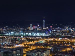 Превью обои ночной город, вид сверху, небоскребы, огни города, тайвань тайбэй