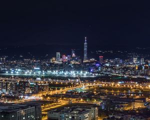 Превью обои ночной город, вид сверху, небоскребы, огни города, тайвань тайбэй