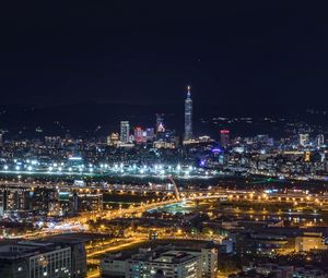 Превью обои ночной город, вид сверху, небоскребы, огни города, тайвань тайбэй