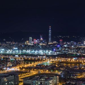 Превью обои ночной город, вид сверху, небоскребы, огни города, тайвань тайбэй