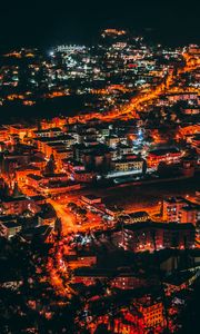 Превью обои ночной город, вид сверху, огни города, ночь