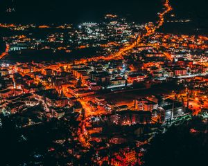 Превью обои ночной город, вид сверху, огни города, ночь