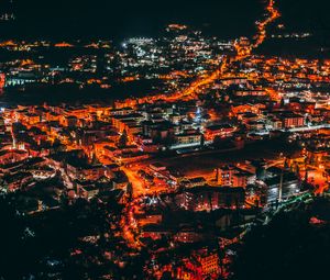 Превью обои ночной город, вид сверху, огни города, ночь