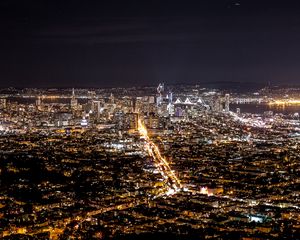 Превью обои ночной город, вид сверху, огни города