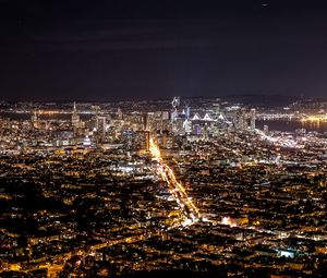 Превью обои ночной город, вид сверху, огни города